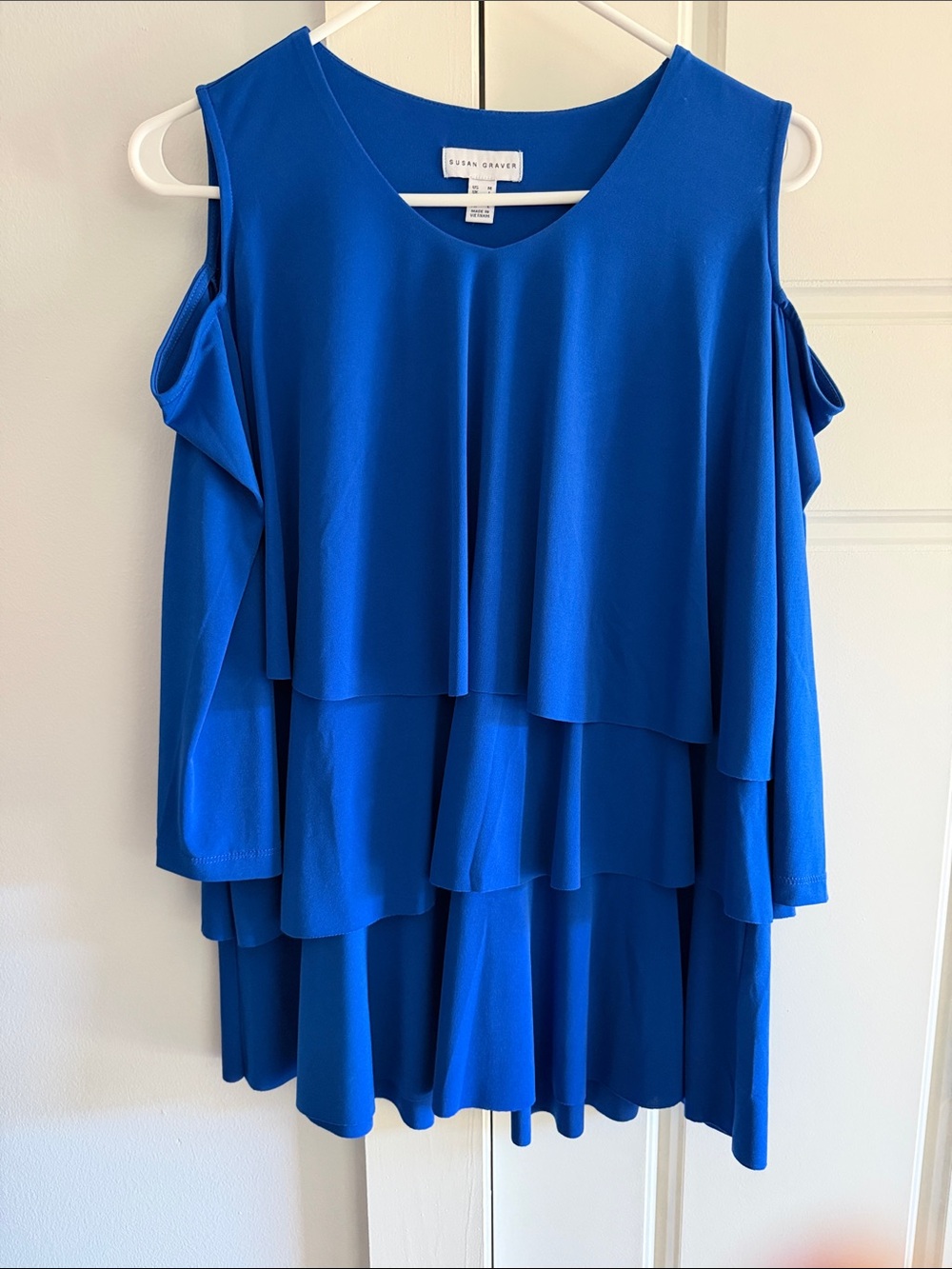 Susan Graver Cobalt Cold-Shoulder Tiered Tunic